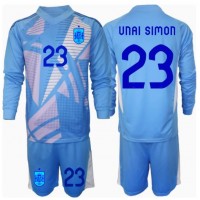 Camiseta España Unai Simon #23 Portero Primera Equipación Replica Eurocopa 2024 para niños mangas largas (+ Pantalones cortos)